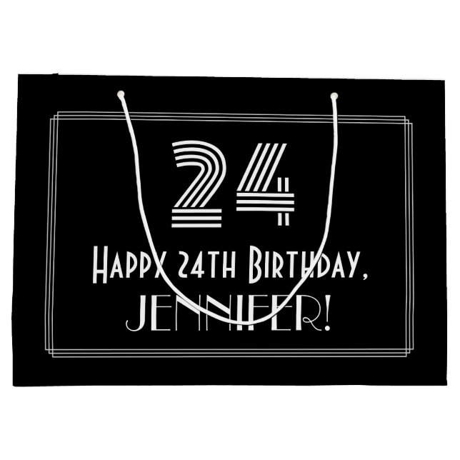 24th Birthday — Art Deco Inspired Look "24" & Name Large Gift Bag (Back)