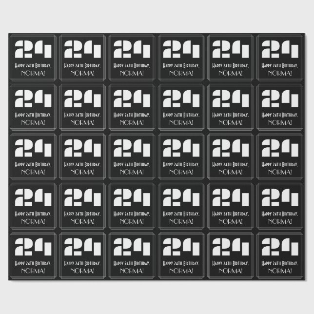 24th Birthday: Art Deco Inspired Look "24" & Name Wrapping Paper (Flat)