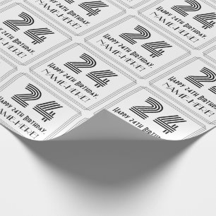 24th Birthday: Art Deco Inspired Style "24" + Name Wrapping Paper