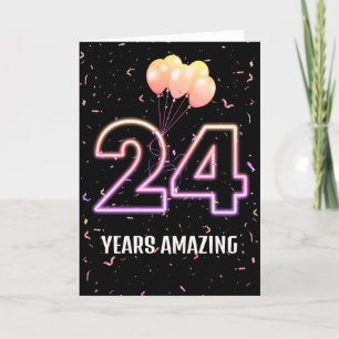 24th Birthday Balloons and Confetti Card