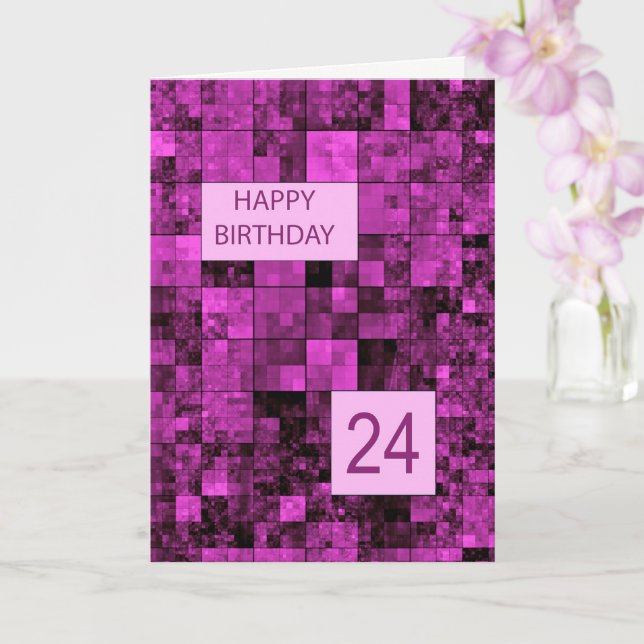 24th Birthday Birthday Pink Pattern  Card (Orchid)
