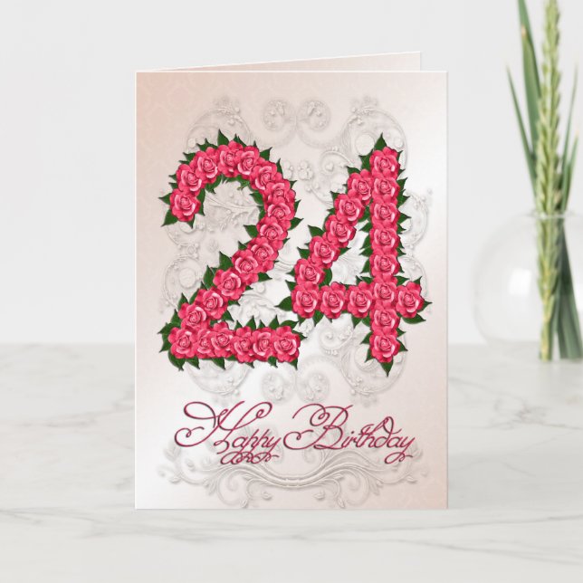 24th birthday card with roses and leaves (Front)
