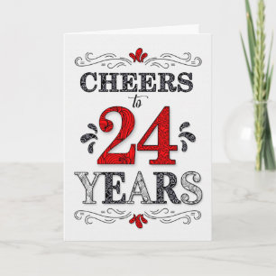24th Birthday Cheers in Red White Black Pattern Card