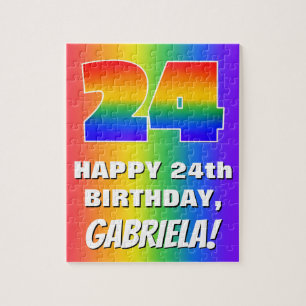 24th Birthday: Colourful, Fun Rainbow Pattern # 24 Jigsaw Puzzle
