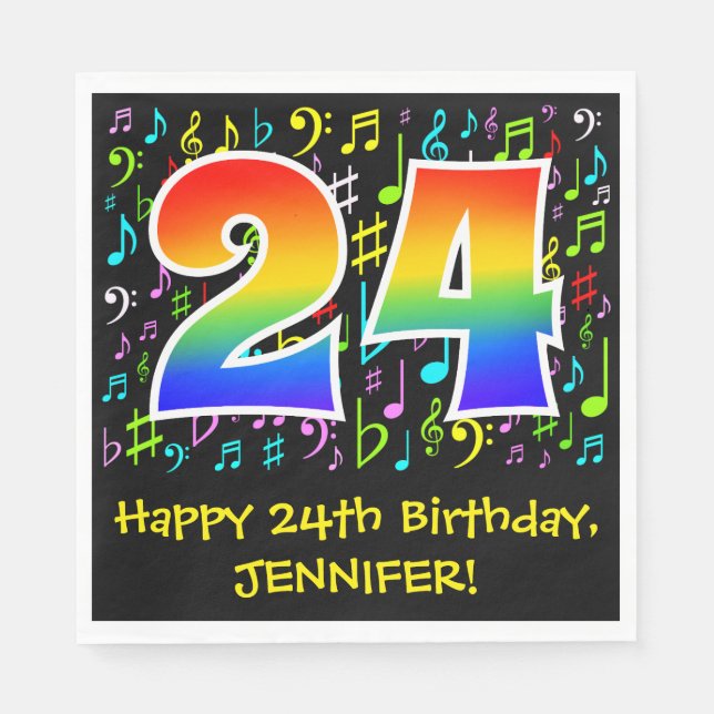 24th Birthday - Colourful Music Symbols, Rainbow 2 Napkin (Front)