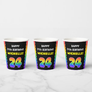 24th Birthday: Colourful Rainbow # 24, Custom Name Paper Cups
