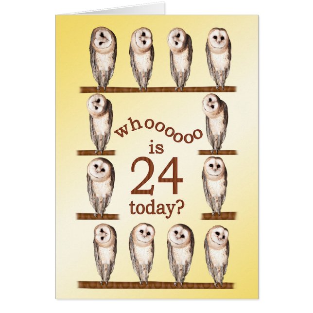 24th birthday, Curious owls card. (Front)
