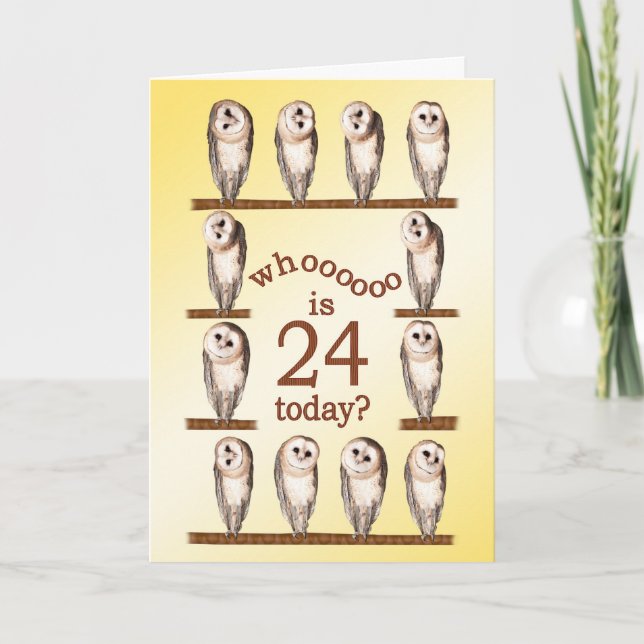 24th birthday, Curious owls card. Card (Front)