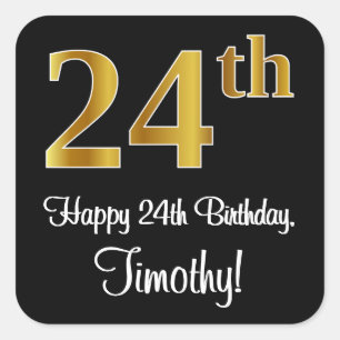 24th Birthday – Elegant Luxurious Faux Gold Look # Square Sticker