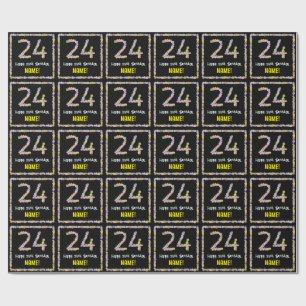 24th Birthday: Floral Flowers Number, Custom Name Wrapping Paper
