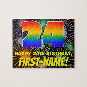 24th Birthday: Fun, Colourful Celebratory Firework Jigsaw Puzzle