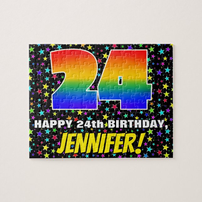 24th Birthday — Fun, Colourful Star Field Pattern Jigsaw Puzzle (Horizontal)