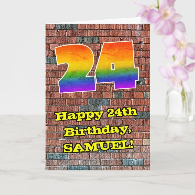 24th Birthday: Fun Graffiti-Inspired Rainbow 24 Card (Orchid)