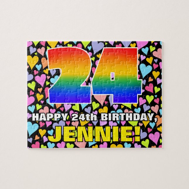 24th Birthday — Fun, Loving Heart Shapes + “24” Jigsaw Puzzle (Horizontal)