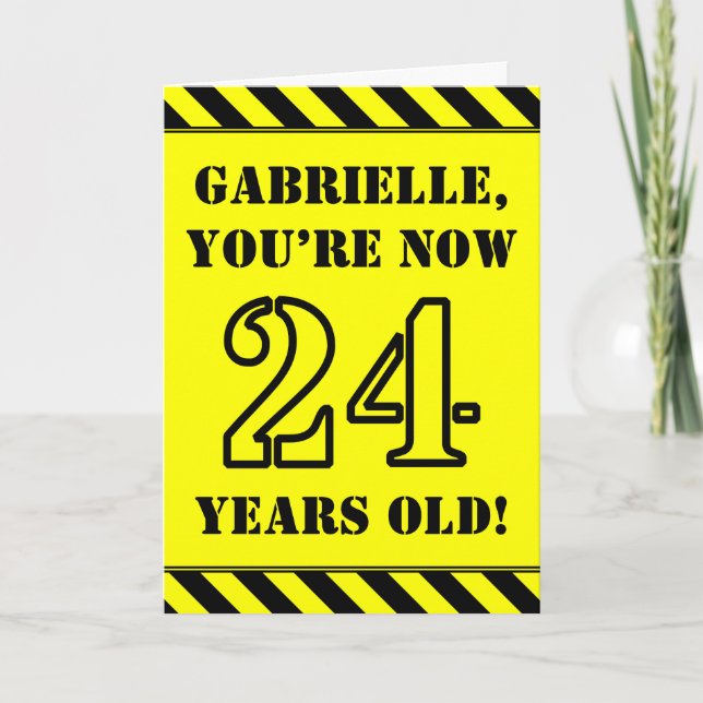 24th Birthday: Fun Stencil Style Text, Custom Name Card (Front)
