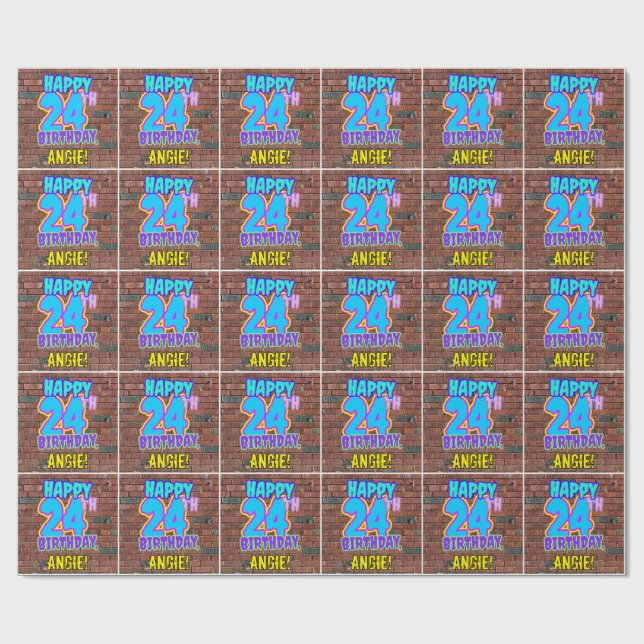 24th Birthday: Fun, Urban Graffiti Inspired Look Wrapping Paper (Flat)