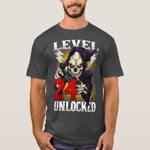 24th Birthday Gamer Skeleton Level 24 Unlocked Gam T-Shirt