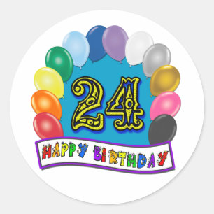24th Birthday Gifts with Assorted Balloons Design Classic Round Sticker