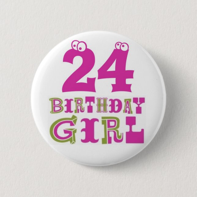 24th Birthday Girl Button Badge (Front)