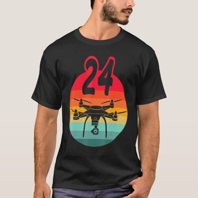 24th Birthday I Retro Remote Control Drones With C T-Shirt (Front)