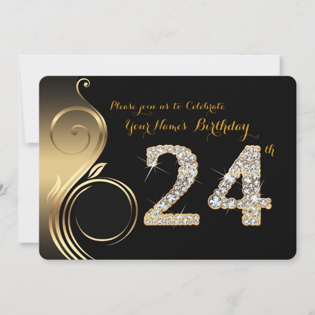 24th,Birthday Invitation,Number Diamond,Photo Invitation (Front)