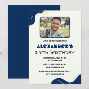 24th birthday invitations Men Navy Simple Photo