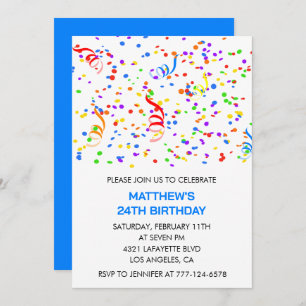 24th birthday invitations Rainbow Confetti Boy