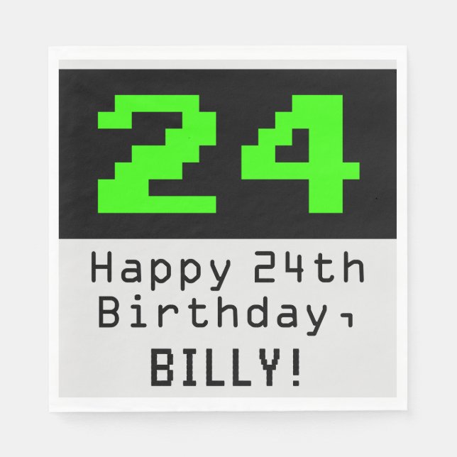 24th Birthday - Nerdy / Geeky Style "24" & Name Napkin (Front)
