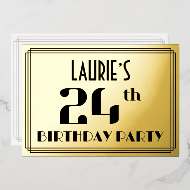 24th Birthday Party: Art Deco Look “24” and Name (Front/Back)