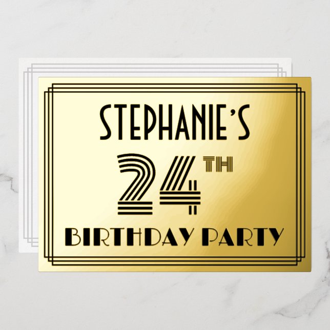 24th Birthday Party — Art Deco Style “24” & Name (Front/Back)