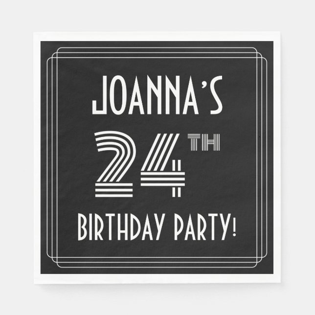 24th Birthday Party: Art Deco Style + Custom Name Napkin (Front)