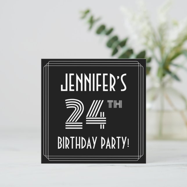 24th Birthday Party: Art Deco Style w/ Custom Name Invitation (Standing Front)