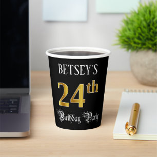 24th Birthday Party — Fancy Script, Faux Gold Look Paper Cups