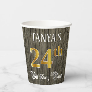 24th Birthday Party — Faux Gold & Faux Wood Looks Paper Cups