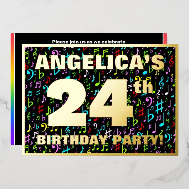 24th Birthday Party — Fun, Colourful Music Symbols (Front/Back)