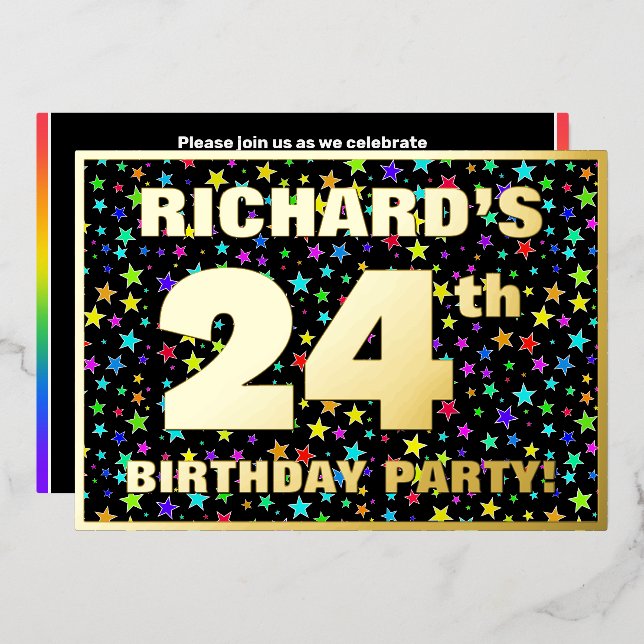24th Birthday Party — Fun, Colourful Stars Pattern (Front/Back)