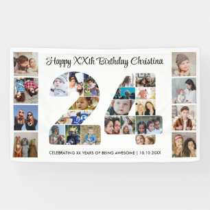 24th Birthday Party Number 24 Photo Collage Banner