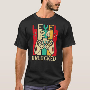 24th Gamer Boy Saying Vintage Level 24 Unlocked Ga T-Shirt