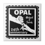 24th wedding anniversary traditional opal ceramic tile<br><div class="desc">If you would like any help customising this design, please use the ask this designer button, just below this text. A black and white design to commemorate your 24th, 24 years wedding anniversary. An illustration of a husband and wife holding hands. The text reads opal which is a traditional gift...</div>