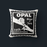 24th wedding anniversary traditional opal cushion<br><div class="desc">If you would like any help customising this design, please use the ask this designer button, just below this text. A black and white design to commemorate your 24th, 24 years wedding anniversary. An illustration of a husband and wife holding hands. The text reads opal which is a traditional gift...</div>