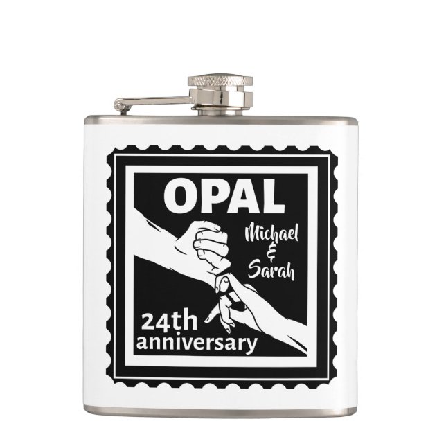 24th wedding anniversary traditional opal hip flask (Front)