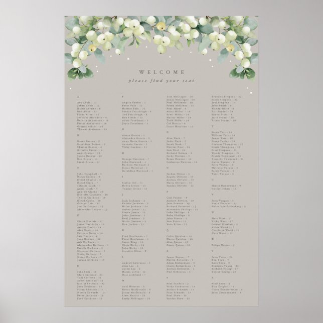 24x36" Alphabetical Seating Chart for 200 People (Front)