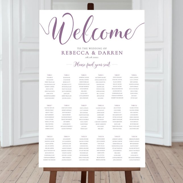 24x36 Purple Wedding Seating Chart 18 Tables (Creator Uploaded)