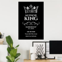 24x36 White Crown King Moustache Barbershop Sign