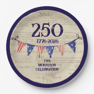250 4th of July Vintage Patriotic USA Blue Party Paper Plate