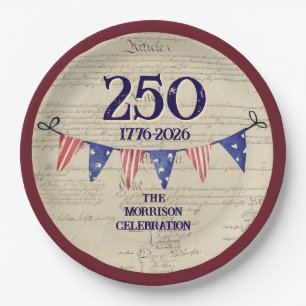 250 4th of July Vintage Patriotic USA Red Party Paper Plate