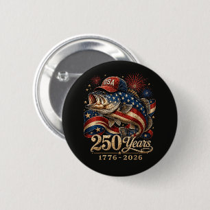 250 America 1776 2026 Bass Fishing USA Flag 6 Cm Round Badge