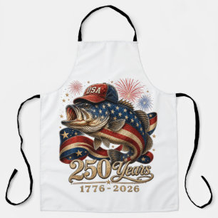 250 America 1776 2026 Bass Fishing USA Flag Apron