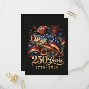 250 America 1776 2026 Bass Fishing USA Flag Invitation Postcard