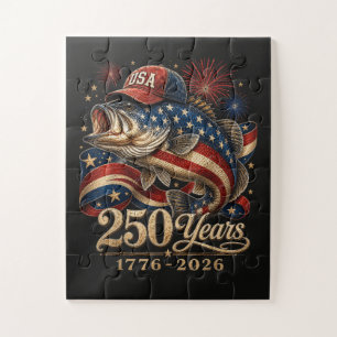 250 America 1776 2026 Bass Fishing USA Flag Jigsaw Puzzle